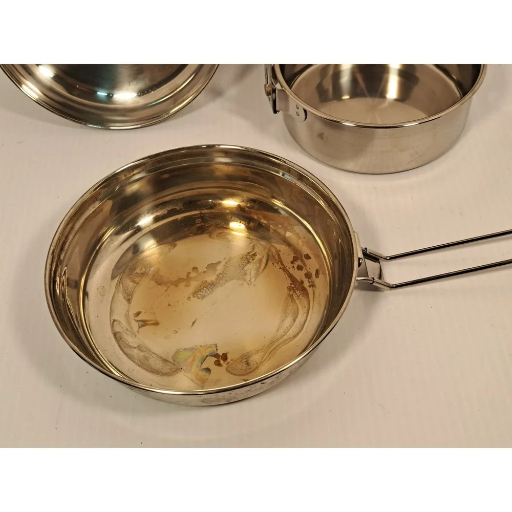 Stainless Steel Camping Mess Kit Nesting Pot Pan Plate Set Silver 7.5 Inch